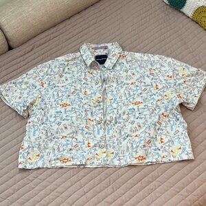 Tommy Bahama White Short-Sleeve Button-Up with Blue and Orange Beach Print